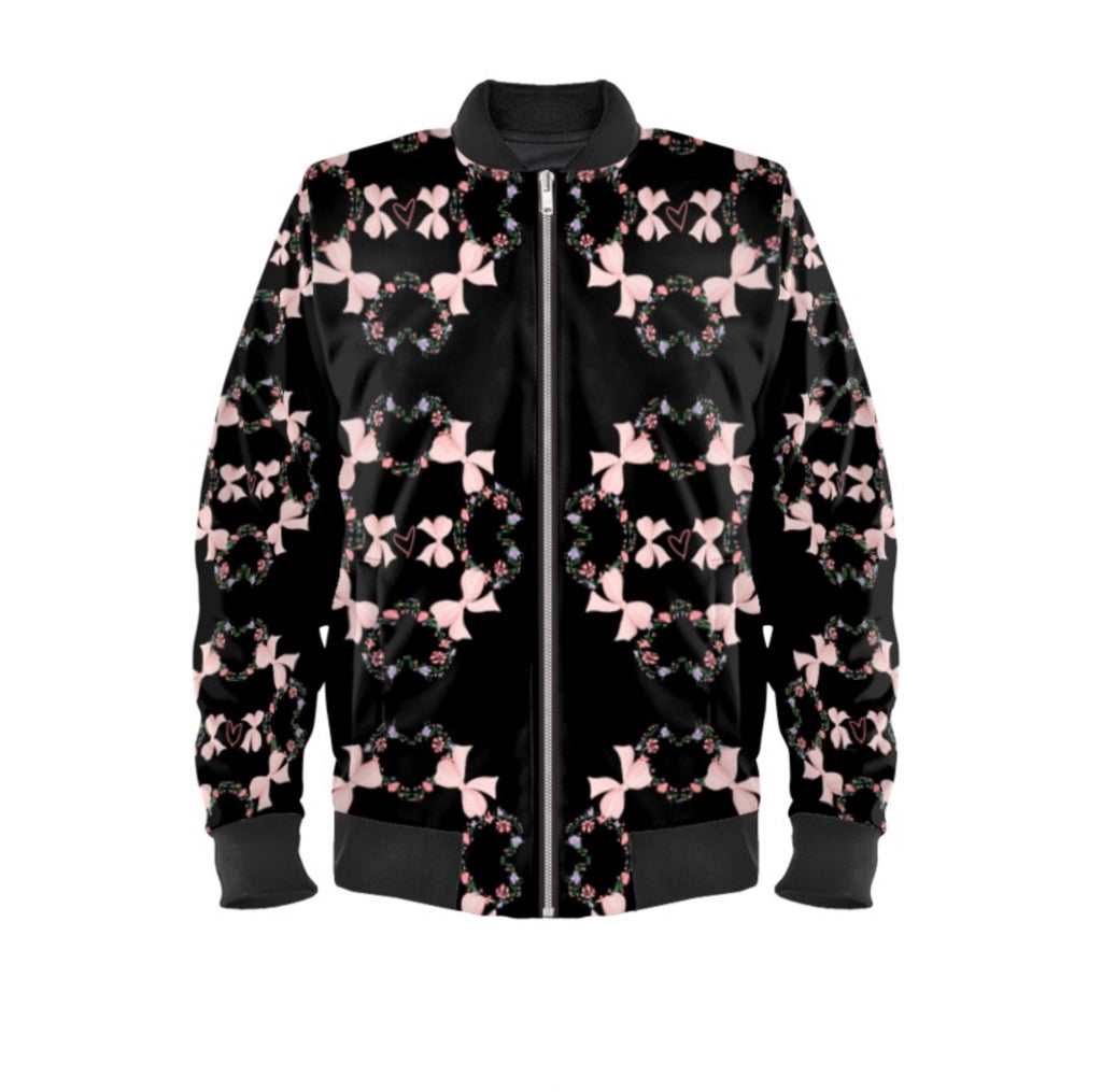 Bomber Jacket WIth Black And Pink Flowers 