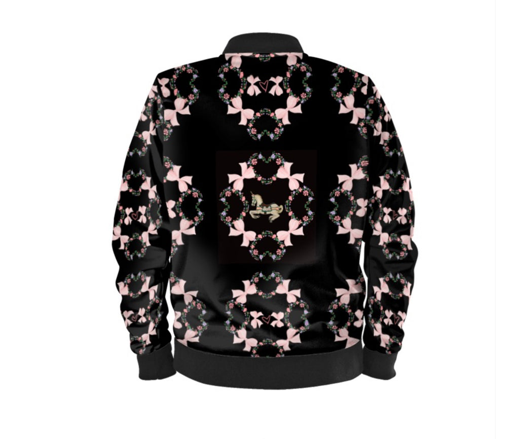 Bomber Jacket WIth Black And Pink Flowers 