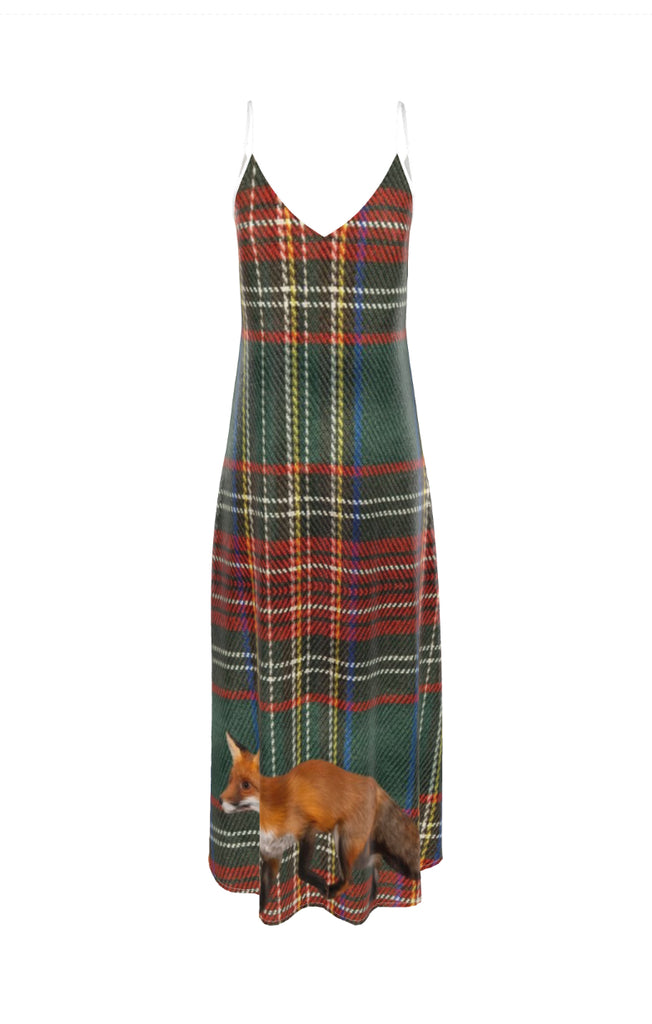Plaid Silk Dress With Fox On It