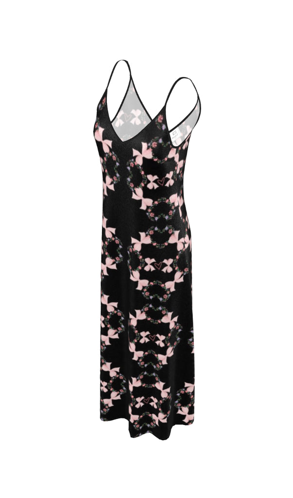 Black Silk Dress With Pink Flowers
