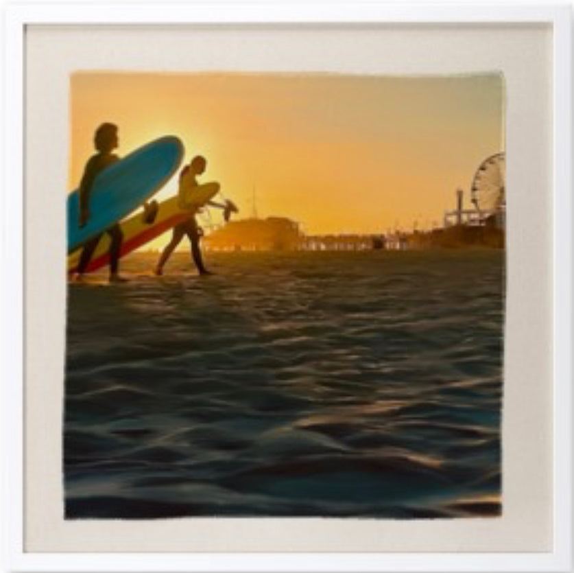 Silk Scarf With Surfers On Beach At Sunset