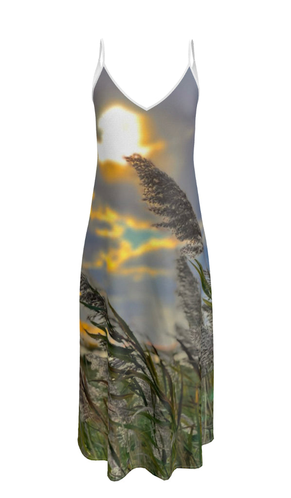 Silk Dress With Sunset Behind Reeds In Focus
