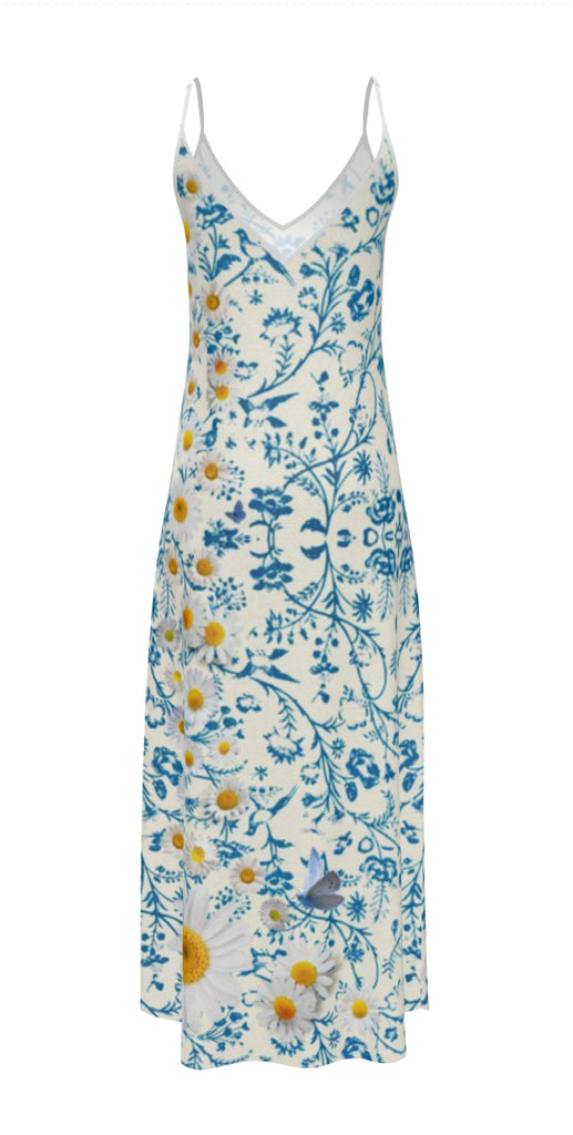 Silk Dress With Yellow And Blue Flowers