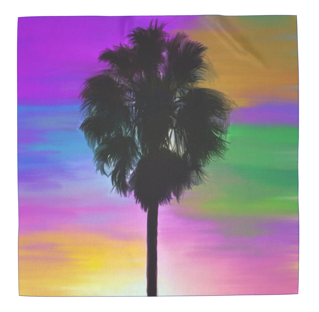 Silk Scarf With Palm Tree And Colorful Background