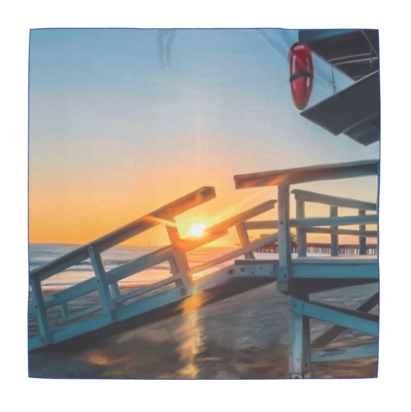Silk Scarf Of A Sunset Peeking Behind A Lifeguard Shack