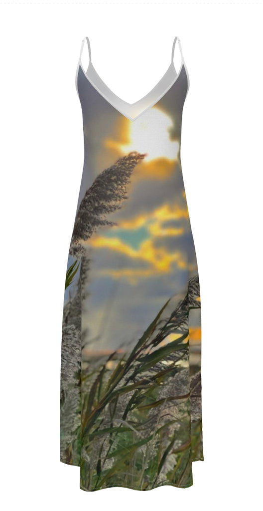 Silk Dress With Sunset Behind Reeds In Focus