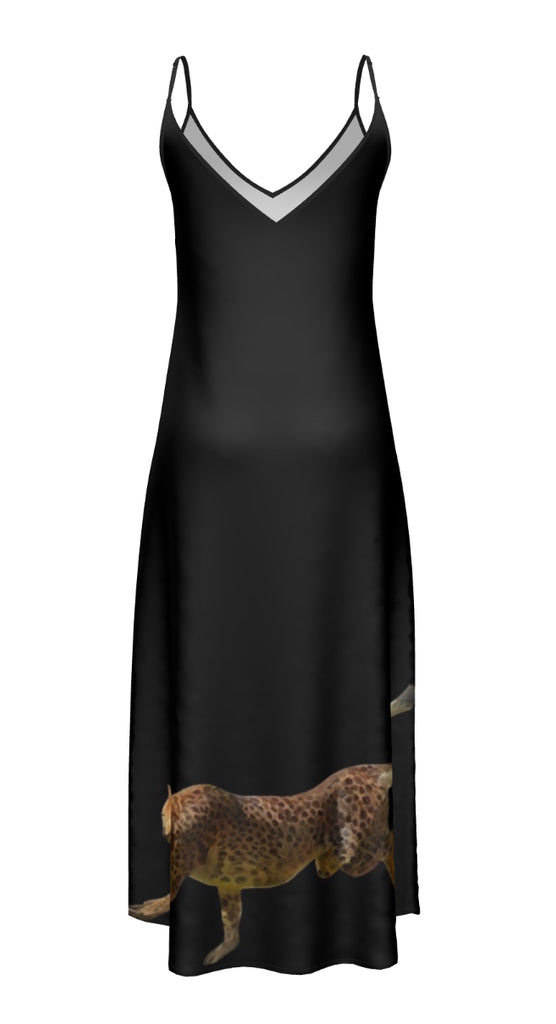 Black Silk Dress With Cheetah On The Bottom