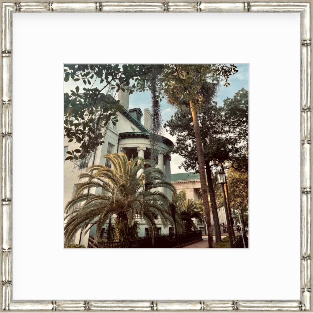 Framed Picture Of A Regal Building Behind Palms