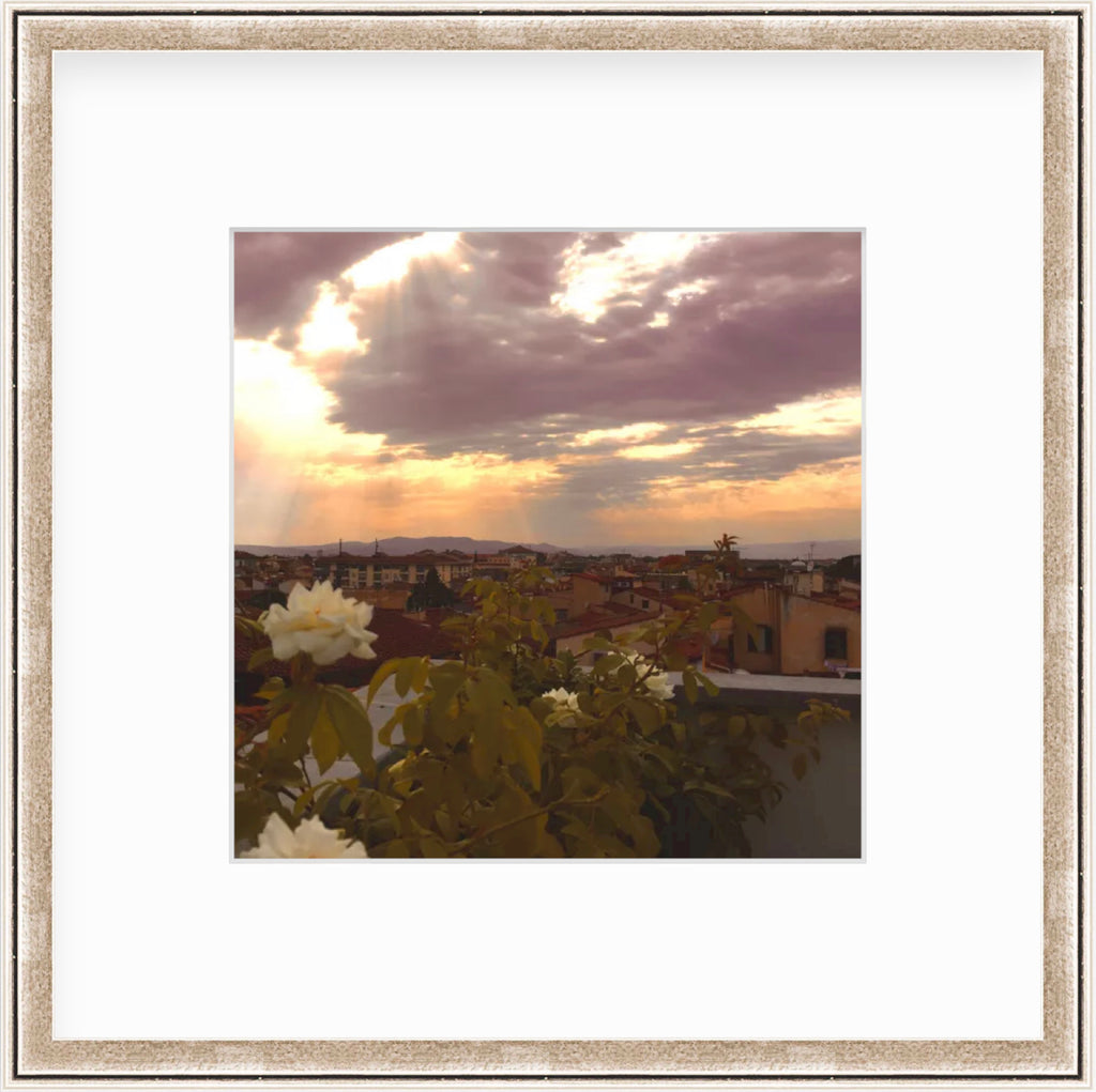 Framed Picture Of Sunset Above European Style Village