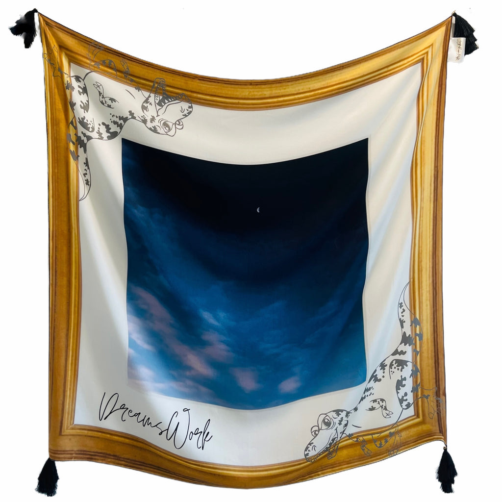 Silk Scarf With A Crescent Moon In A Deep Blue Sky